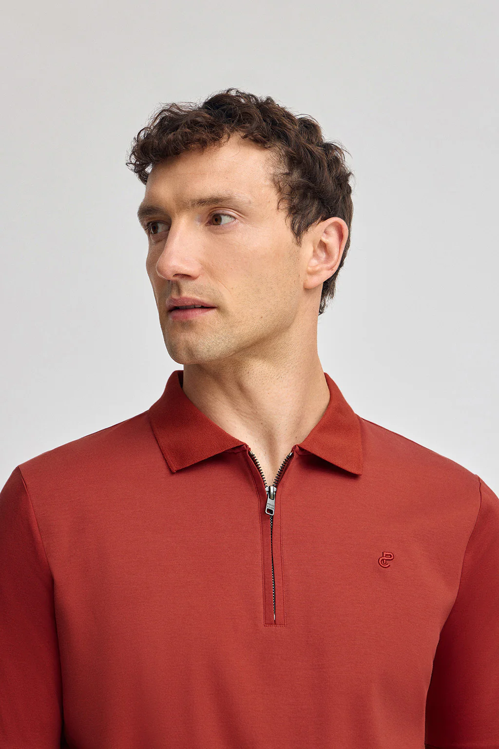 Reddish zipped polo shirt Esko with embroidered monogram - Image 3