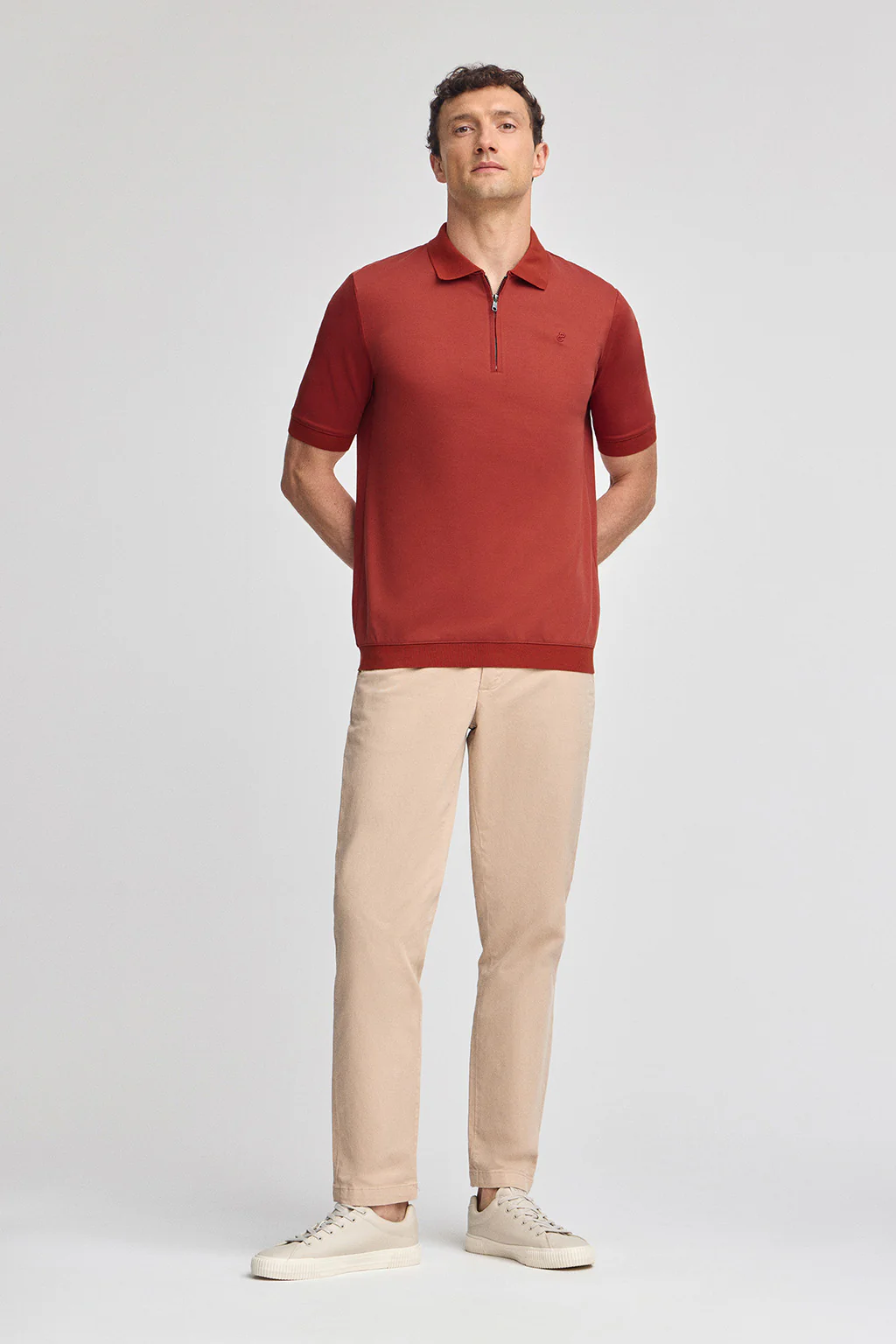 Reddish zipped polo shirt Esko with embroidered monogram - Image 4