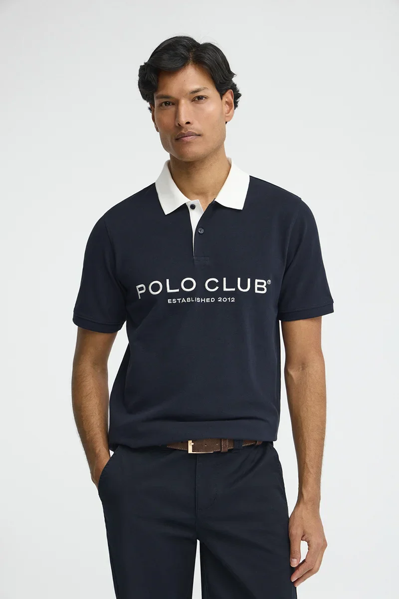 Navy-blue polo shirt with collar and Established 2012 Polo Club logo in contrasting colour - Image 2