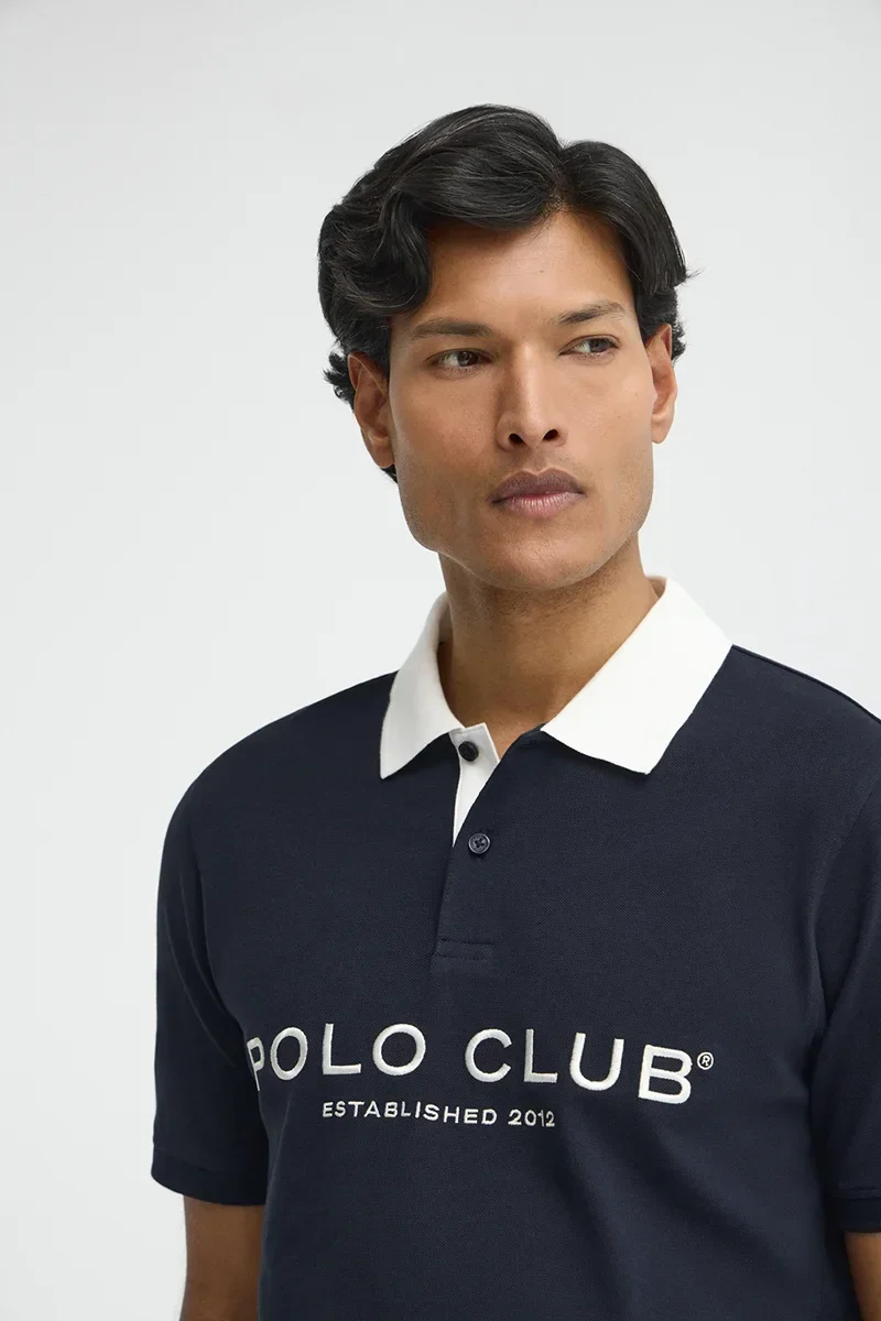 Navy-blue polo shirt with collar and Established 2012 Polo Club logo in contrasting colour - Image 4