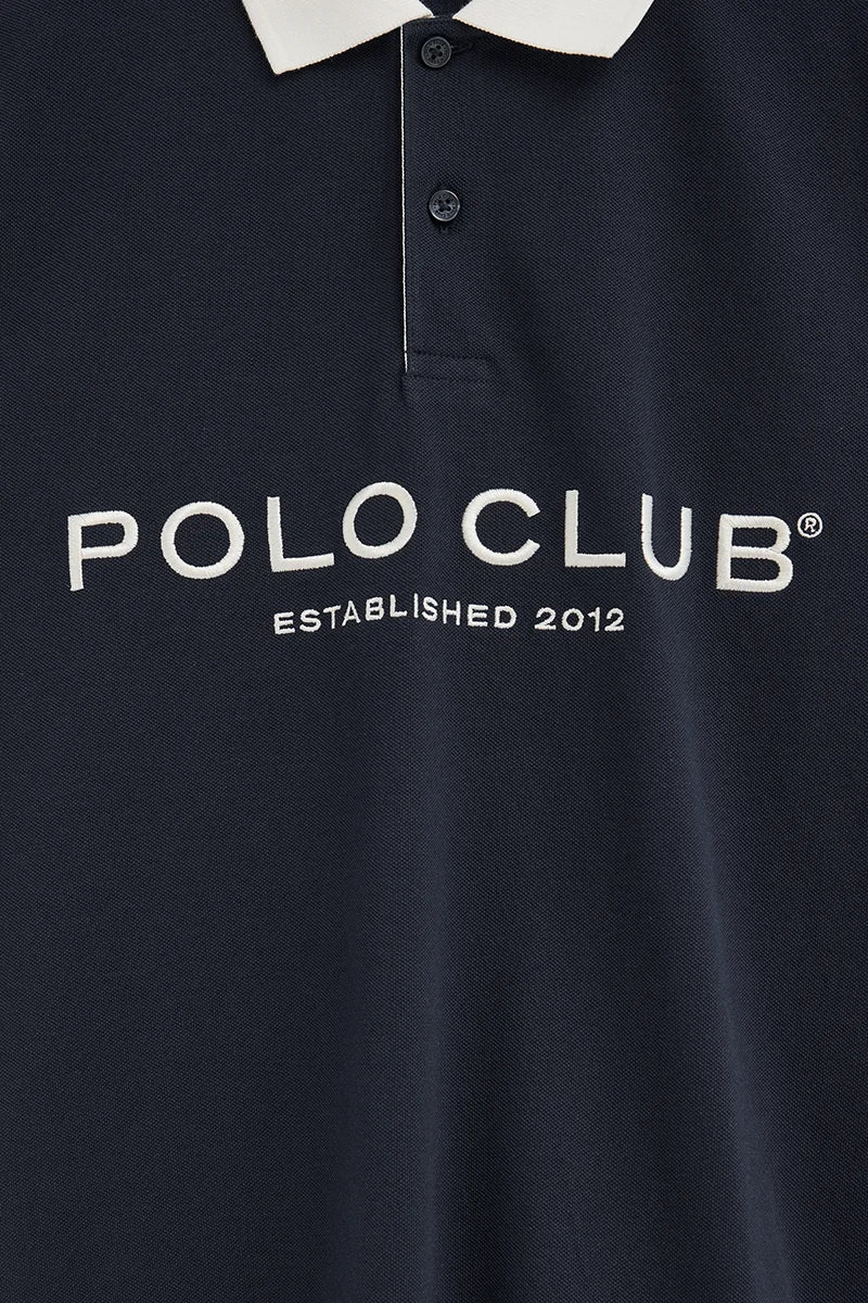 Navy-blue polo shirt with collar and Established 2012 Polo Club logo in contrasting colour - Image 8
