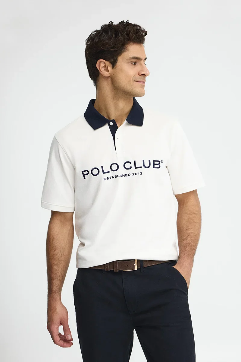 Nude polo shirt with collar and Established 2012 Polo Club logo in contrasting colour - Image 2