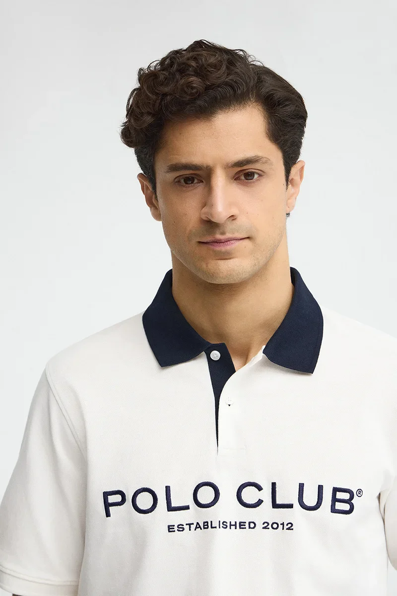 Nude polo shirt with collar and Established 2012 Polo Club logo in contrasting colour - Image 3