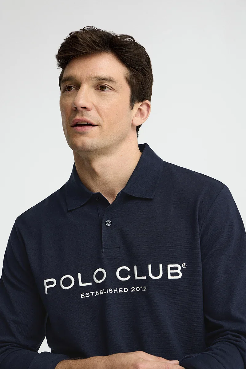 Navy-blue long-sleeve polo shirt with Established 2012 Polo Club Polo Club logo - Image 3