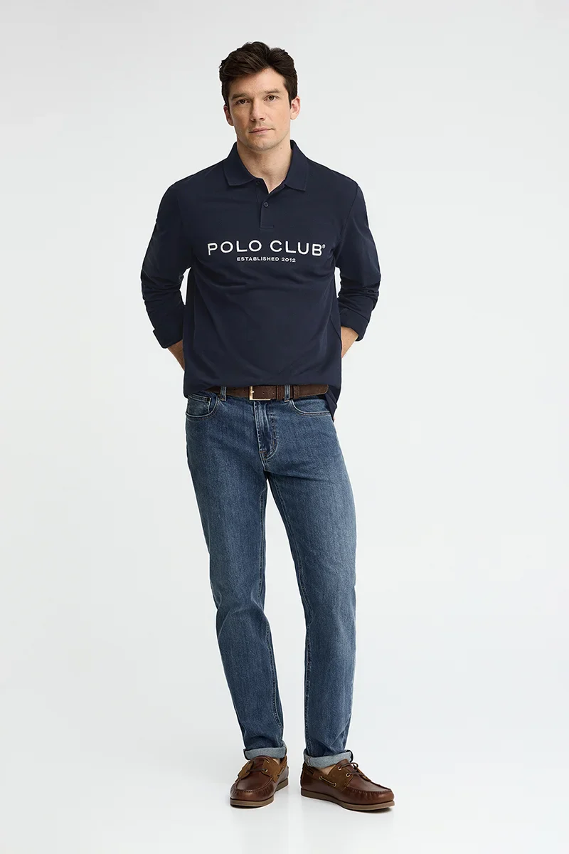 Navy-blue long-sleeve polo shirt with Established 2012 Polo Club Polo Club logo - Image 4