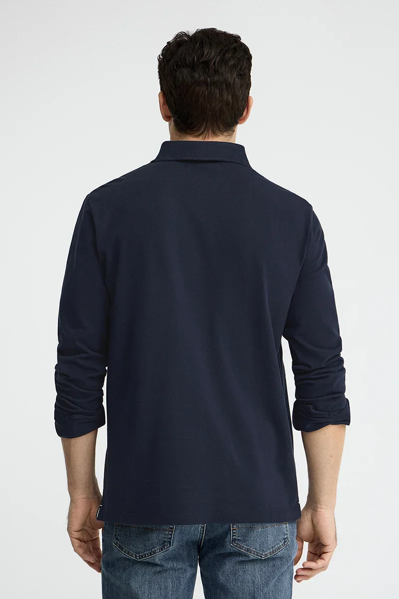 Navy-blue long-sleeve polo shirt with Established 2012 Polo Club Polo Club logo - Image 5
