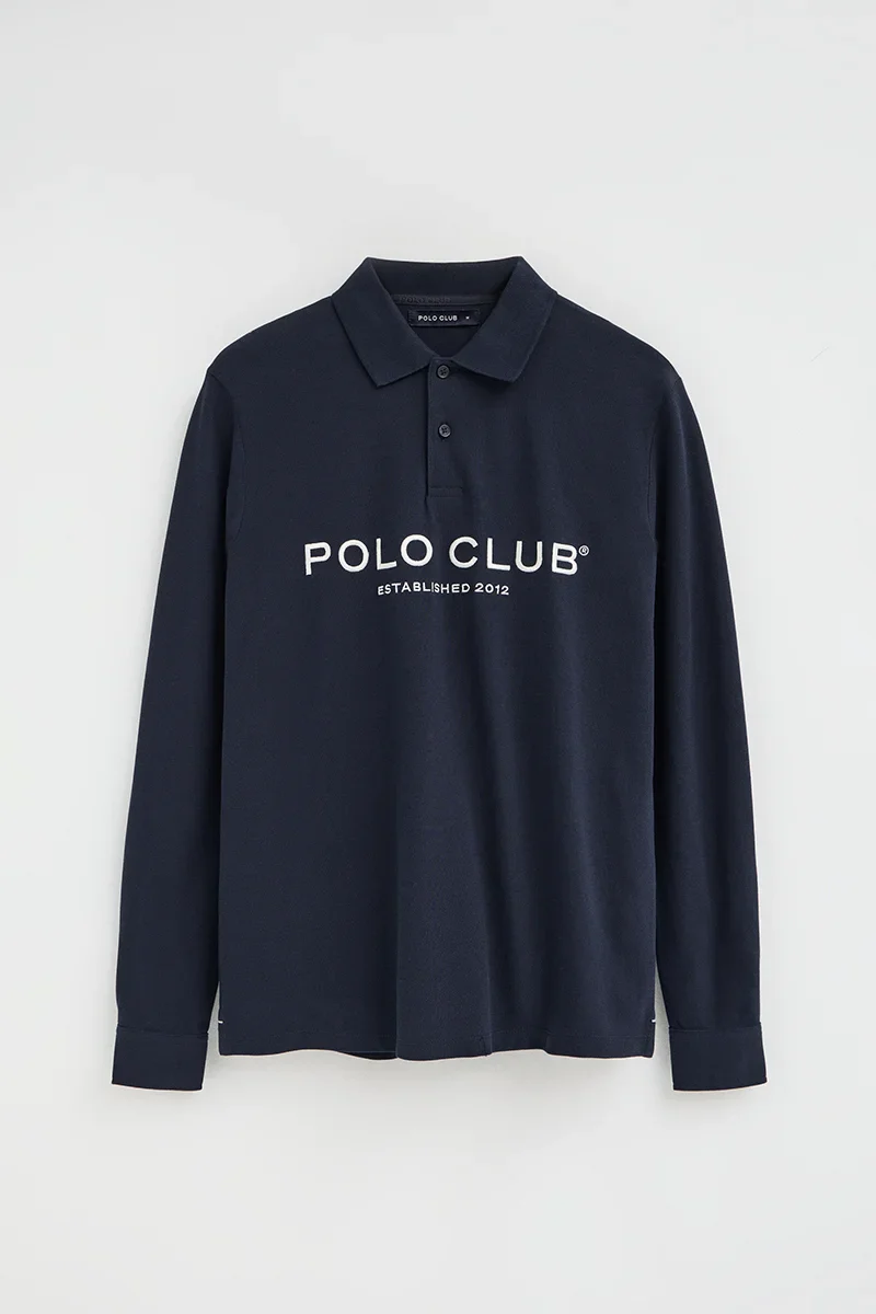 Navy-blue long-sleeve polo shirt with Established 2012 Polo Club Polo Club logo - Image 6