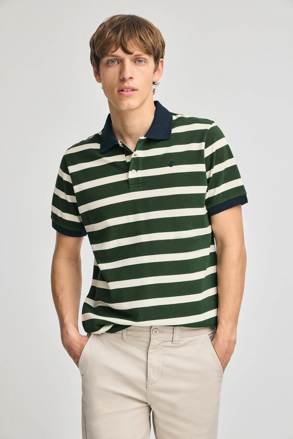 Bottle-green striped polo shirt Genova with embroidered monogram