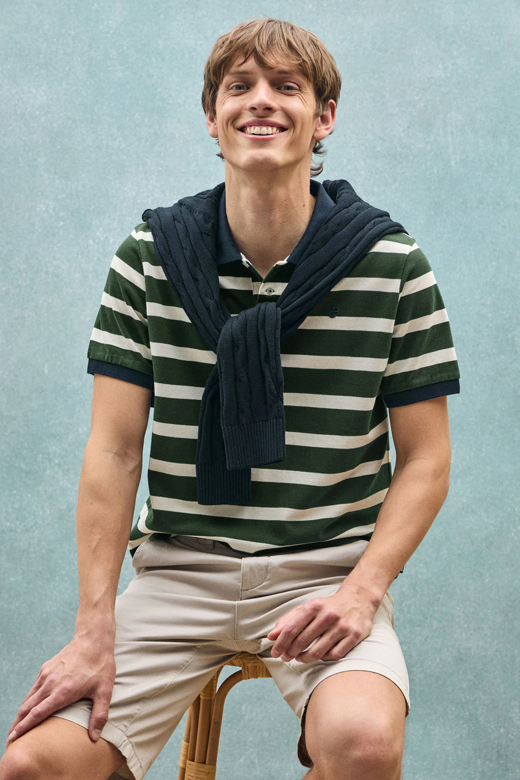 Bottle-green striped polo shirt Genova with embroidered monogram - Image 10