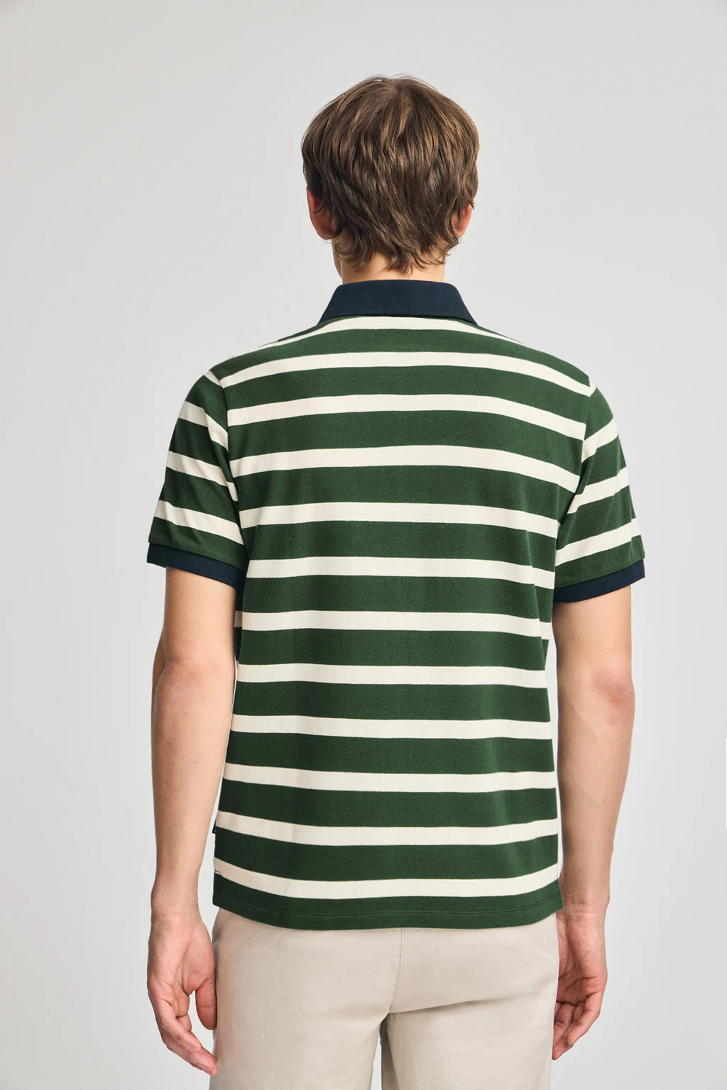 Bottle-green striped polo shirt Genova with embroidered monogram - Image 2