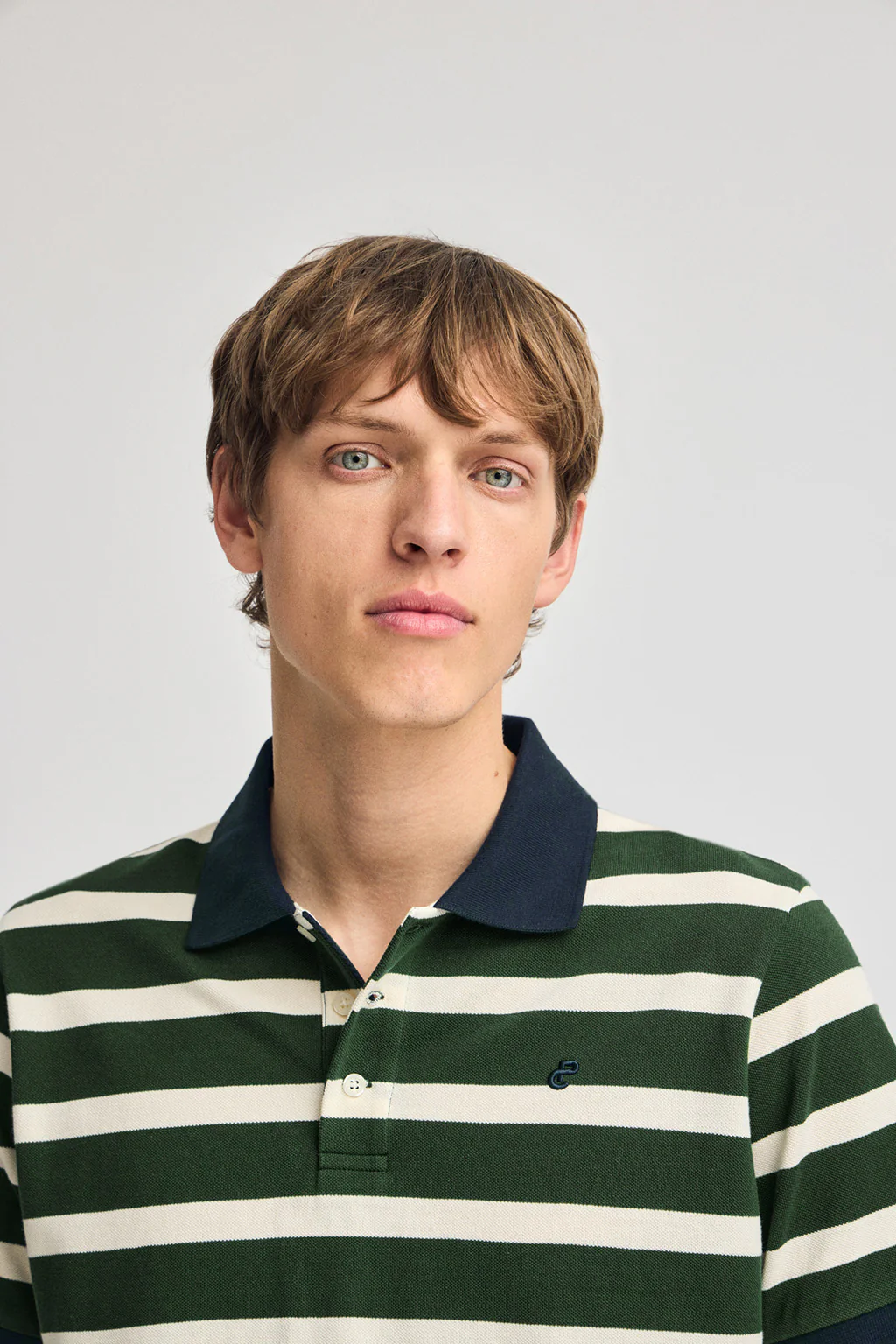 Bottle-green striped polo shirt Genova with embroidered monogram - Image 3