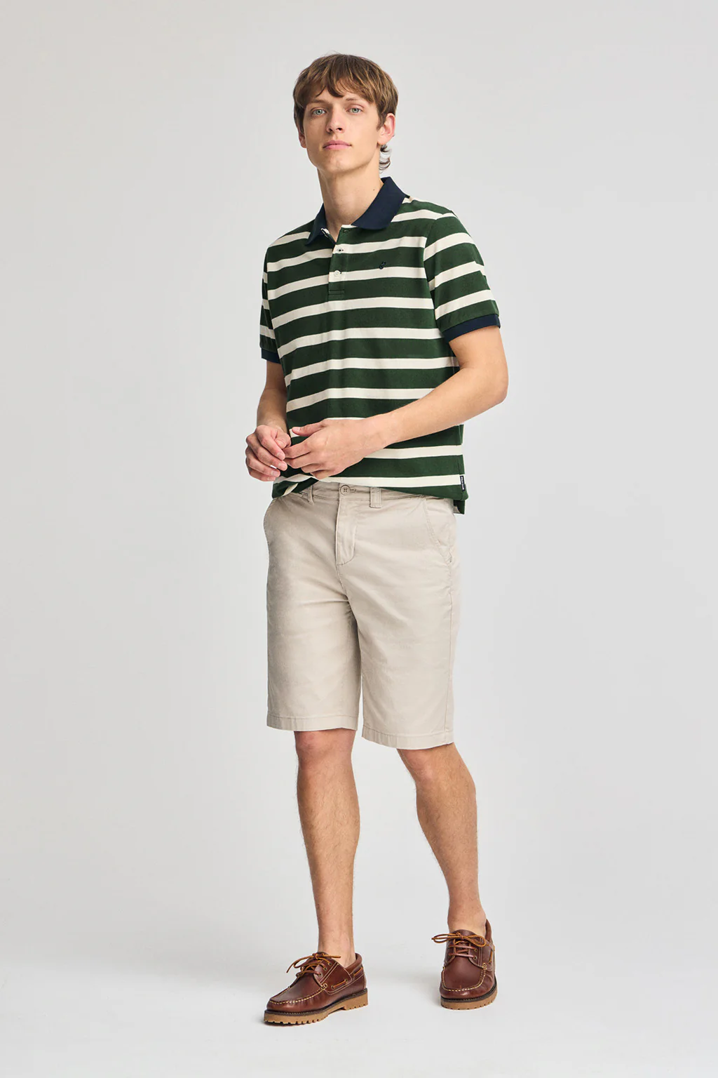 Bottle-green striped polo shirt Genova with embroidered monogram - Image 4