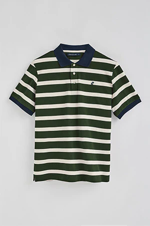 Bottle-green striped polo shirt Genova with embroidered monogram - Image 8