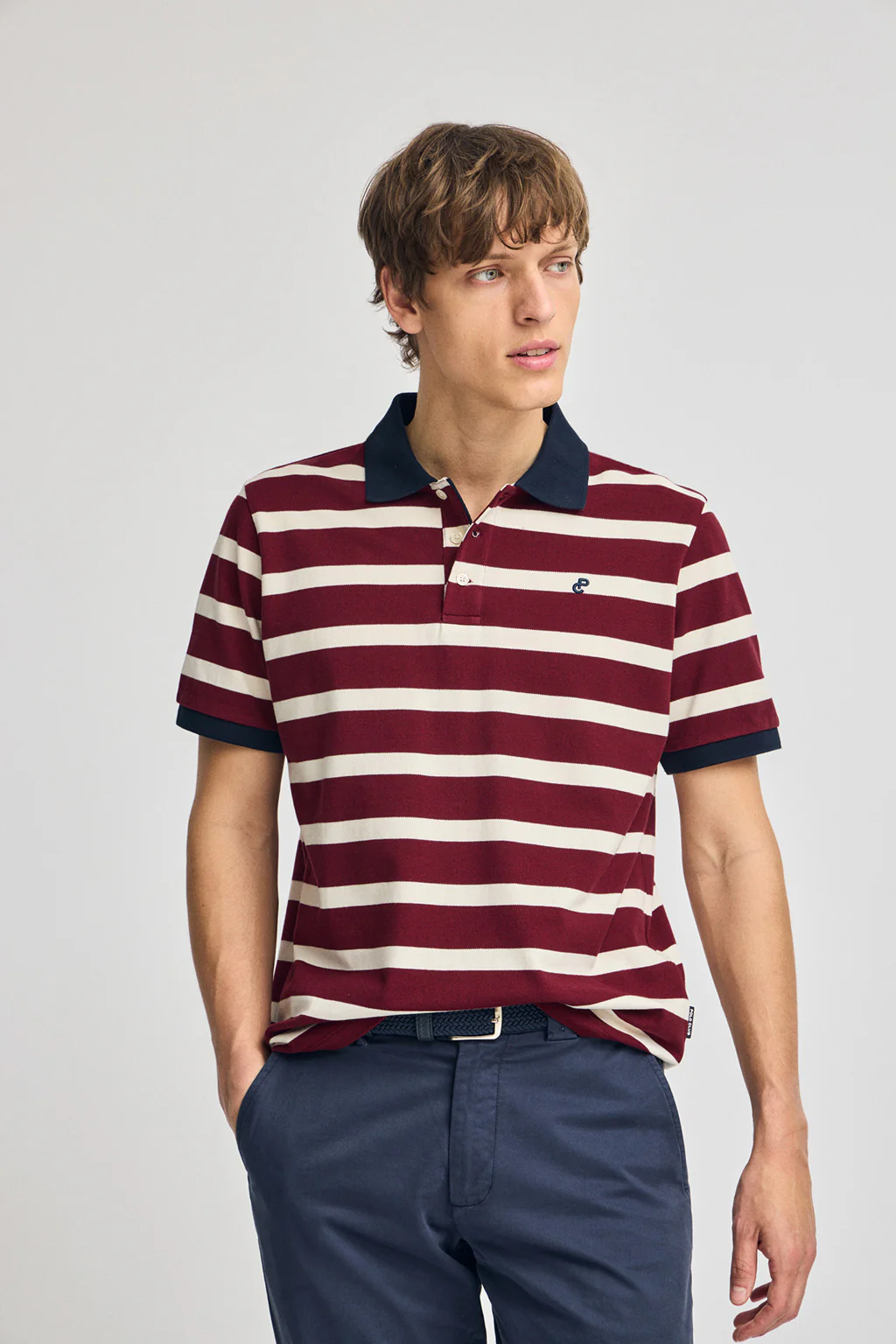 Maroon striped polo shirt Genova with embroidered monogram