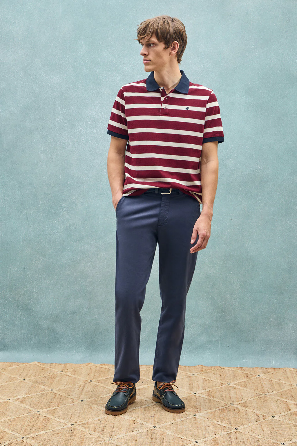 Maroon striped polo shirt Genova with embroidered monogram - Image 10