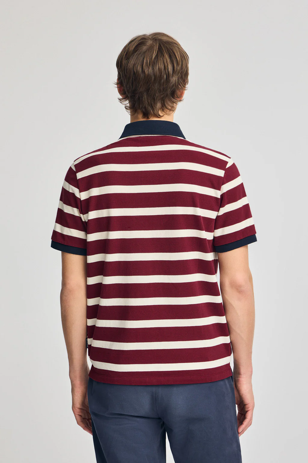 Maroon striped polo shirt Genova with embroidered monogram - Image 2