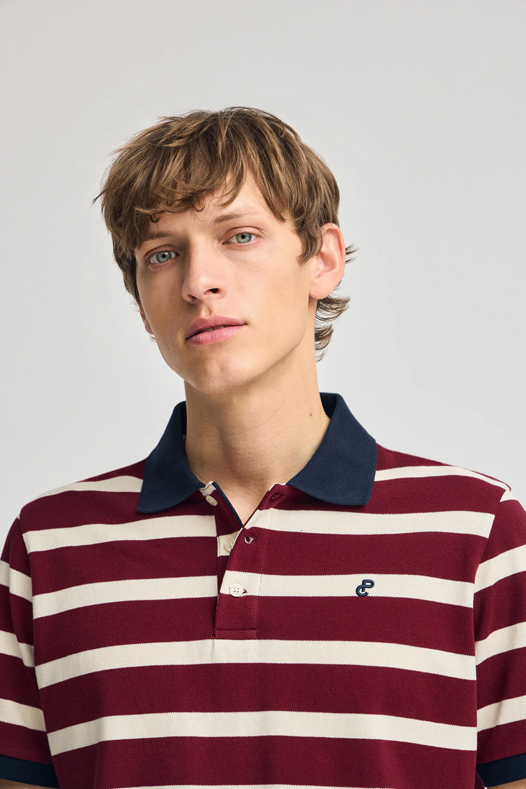 Maroon striped polo shirt Genova with embroidered monogram - Image 3