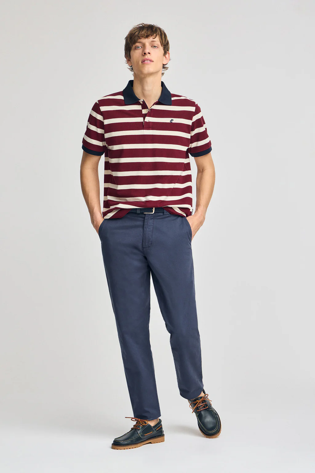 Maroon striped polo shirt Genova with embroidered monogram - Image 4