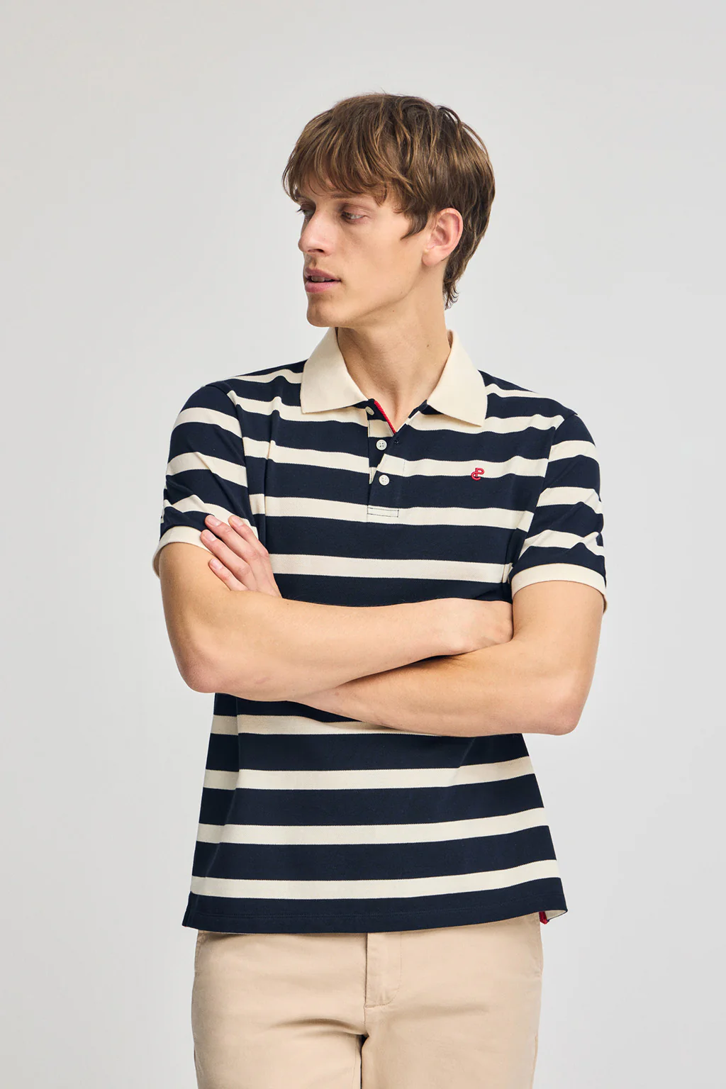 Navy-blue striped polo shirt Genova with embroidered monogram