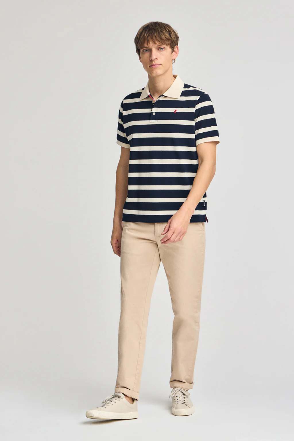 Navy-blue striped polo shirt Genova with embroidered monogram - Image 4