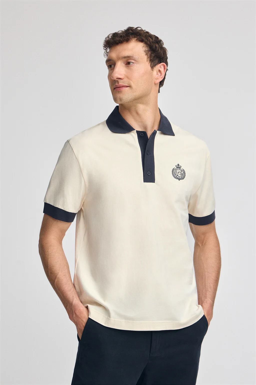 Nude short-sleeve polo shirt Morfeo with nautical detail