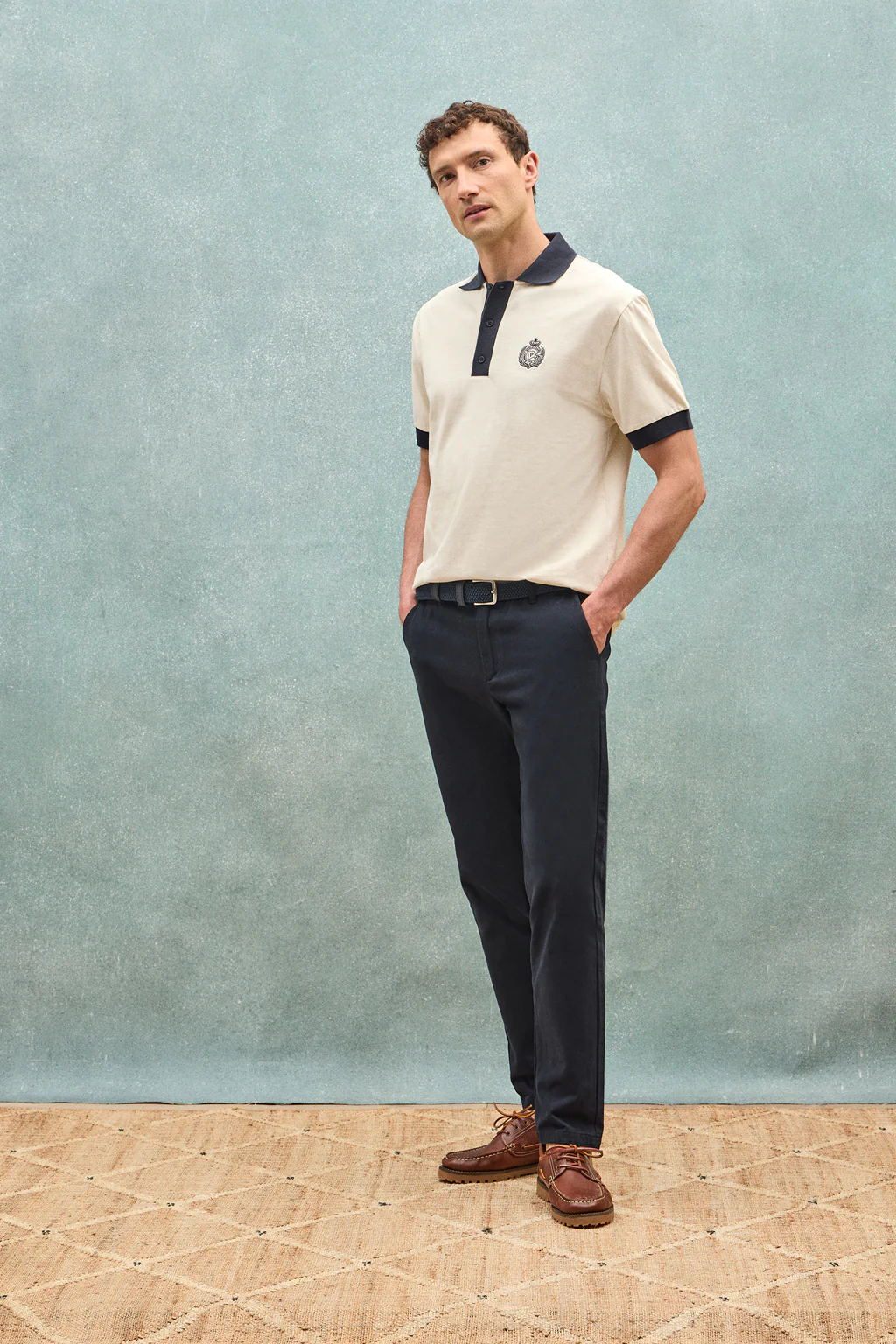 Nude short-sleeve polo shirt Morfeo with nautical detail - Image 10