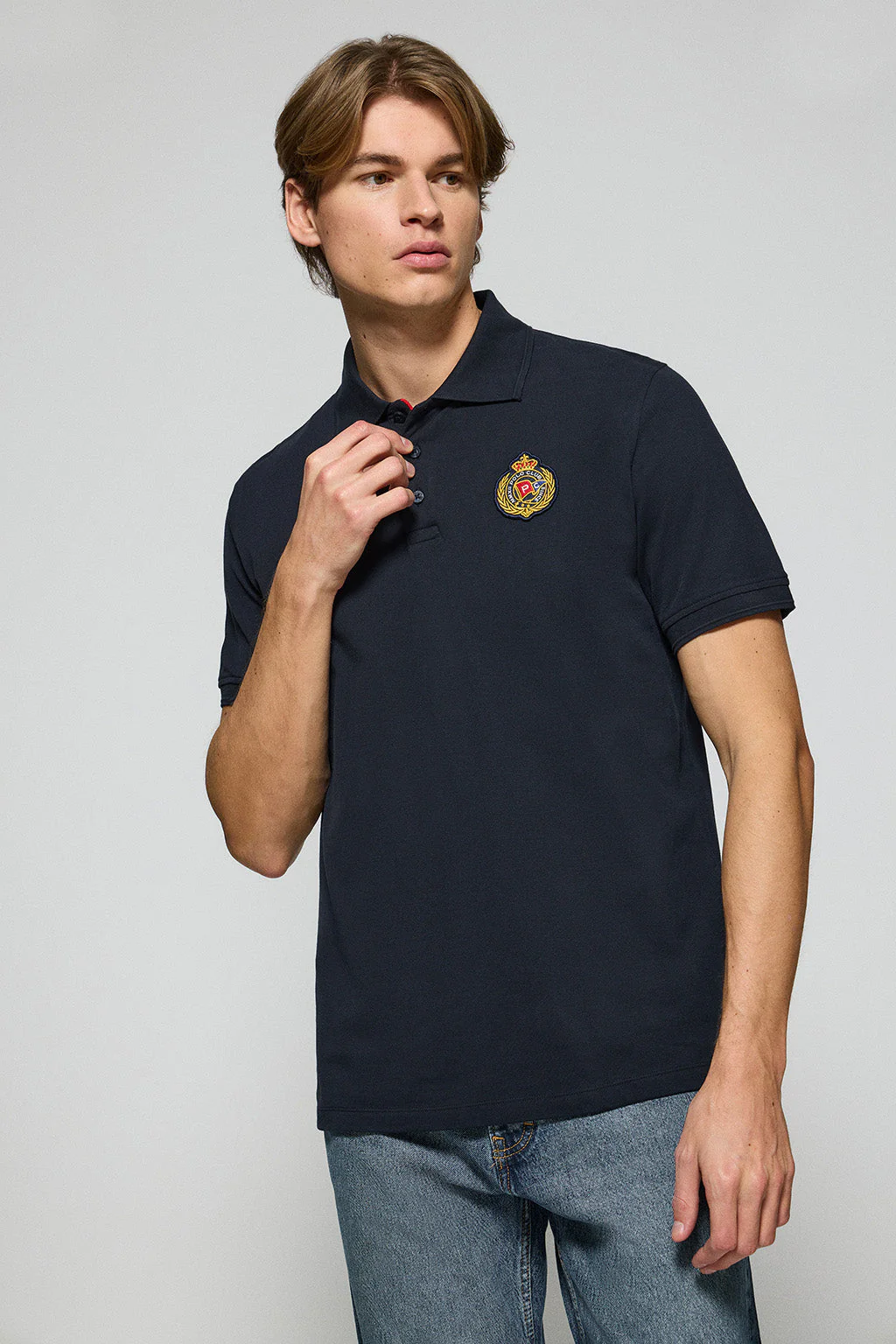 Navy-blue polo shirt Nautic with chest nautical patch - Image 2
