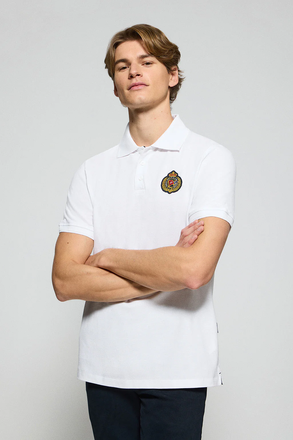 White polo shirt Nautic with chest nautical patch