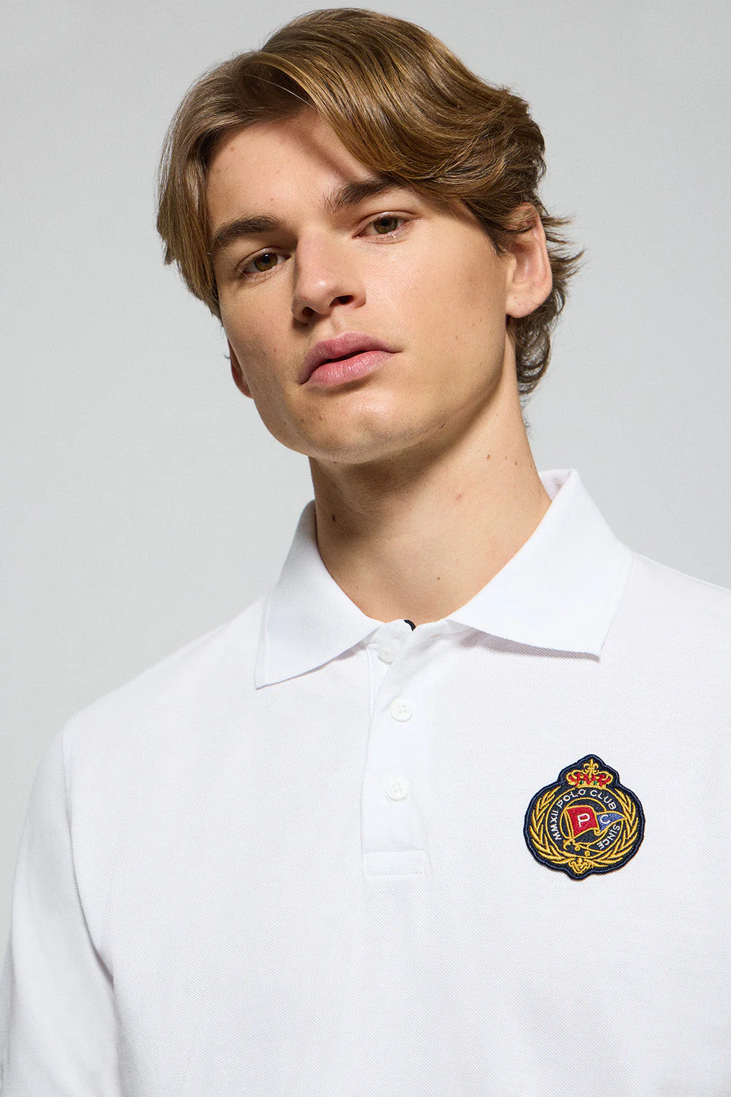 White polo shirt Nautic with chest nautical patch - Image 2