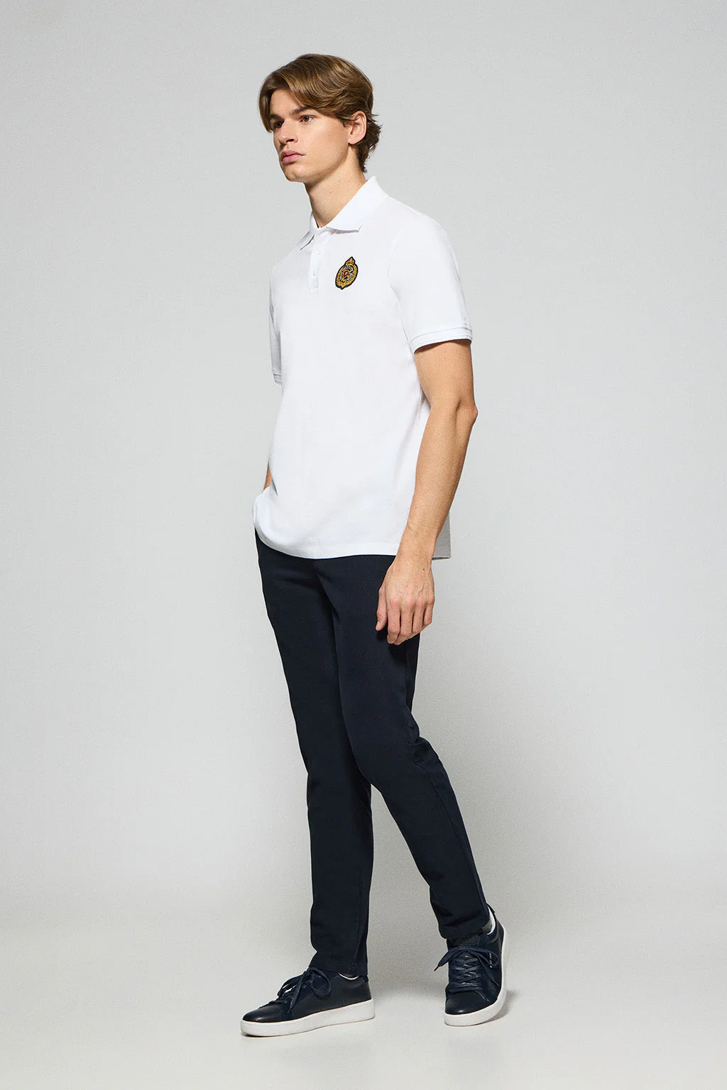 White polo shirt Nautic with chest nautical patch - Image 3