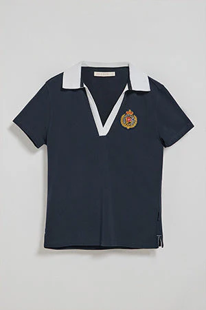 Navy-blue buttonless polo shirt Nautic with nautical detail on the chest - Image 13