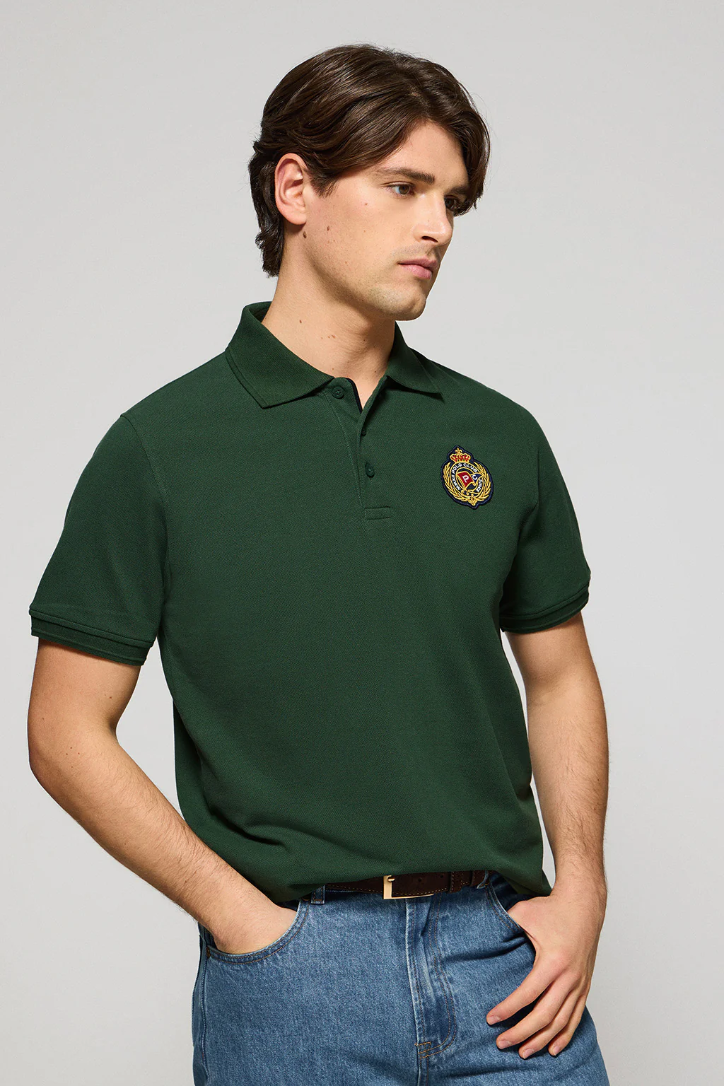 Green polo shirt Nautic with chest nautical patch