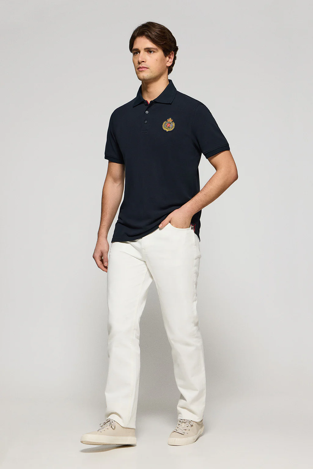 Navy-blue polo shirt Nautic with chest nautical patch - Image 4