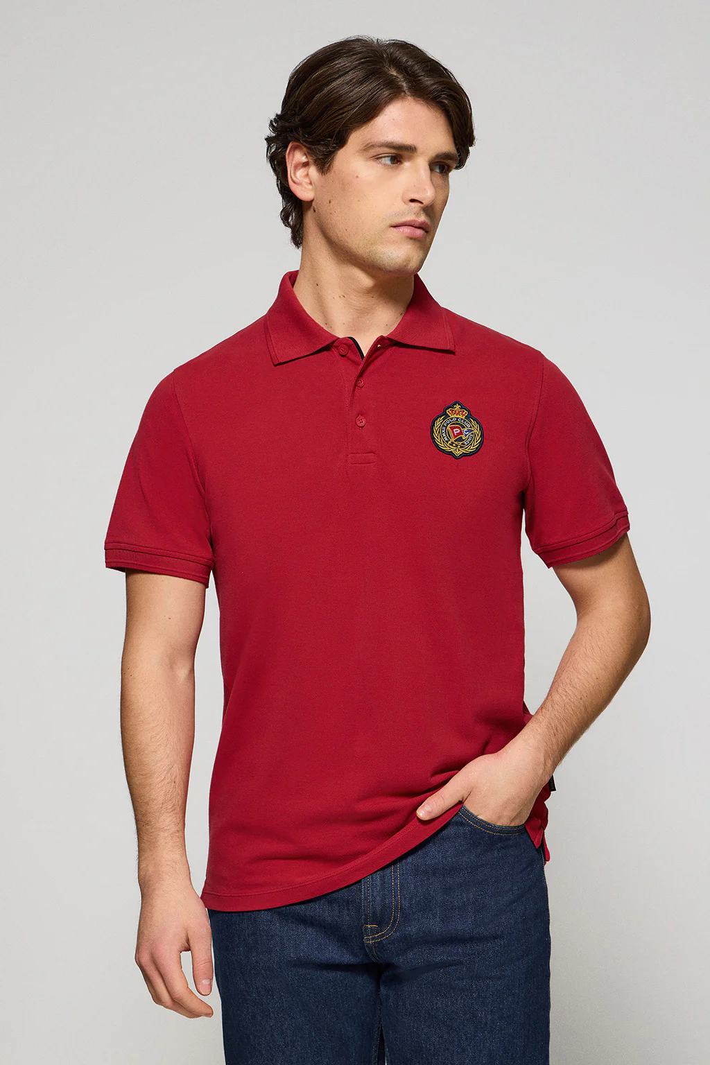 Red polo shirt Nautic with chest nautical patch