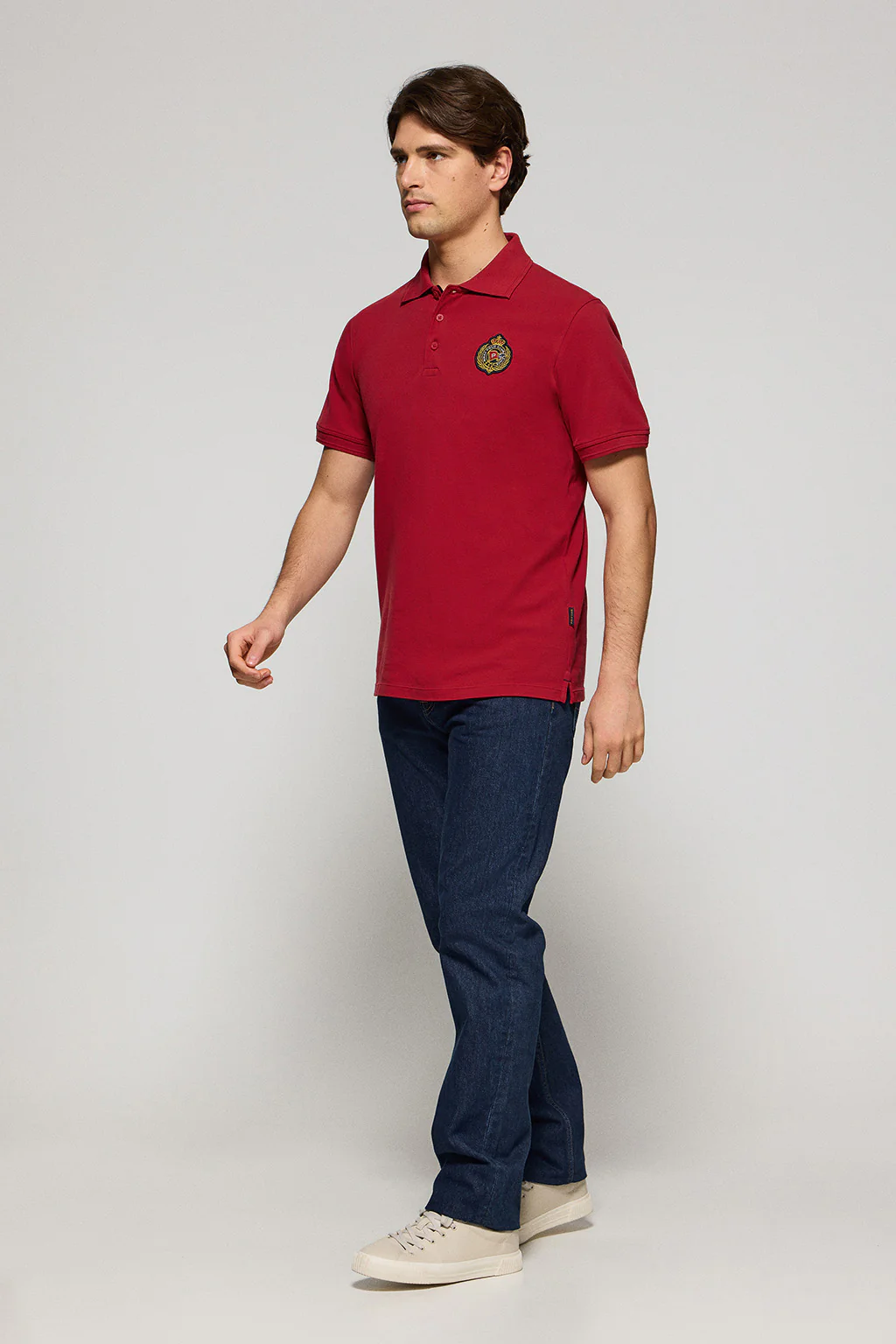 Red polo shirt Nautic with chest nautical patch - Image 4