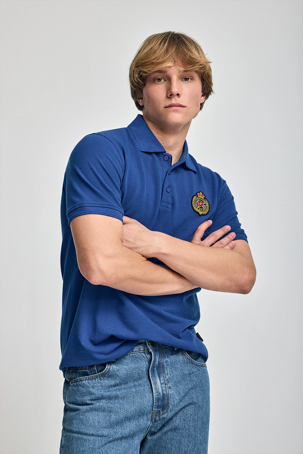 Royal-blue polo shirt Nautic with chest nautical patch