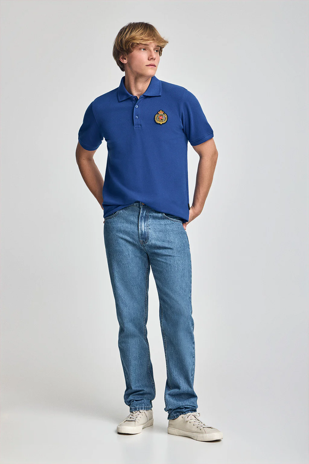 Royal-blue polo shirt Nautic with chest nautical patch - Image 4