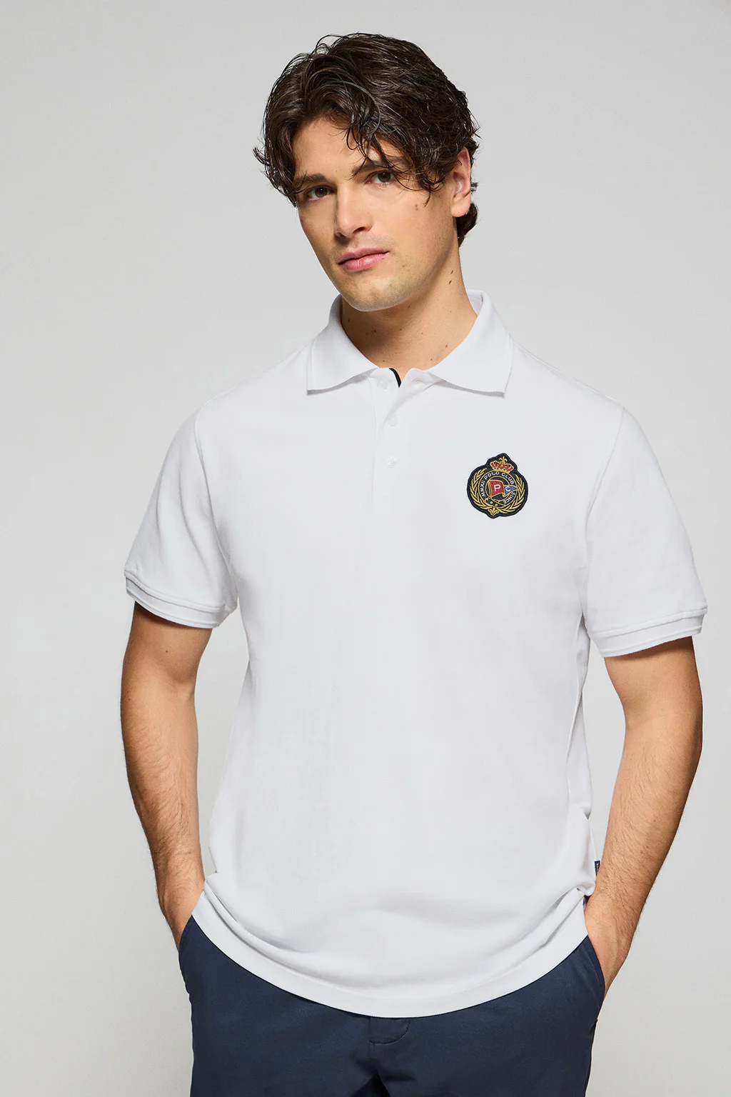 White polo shirt Nautic with chest nautical patch