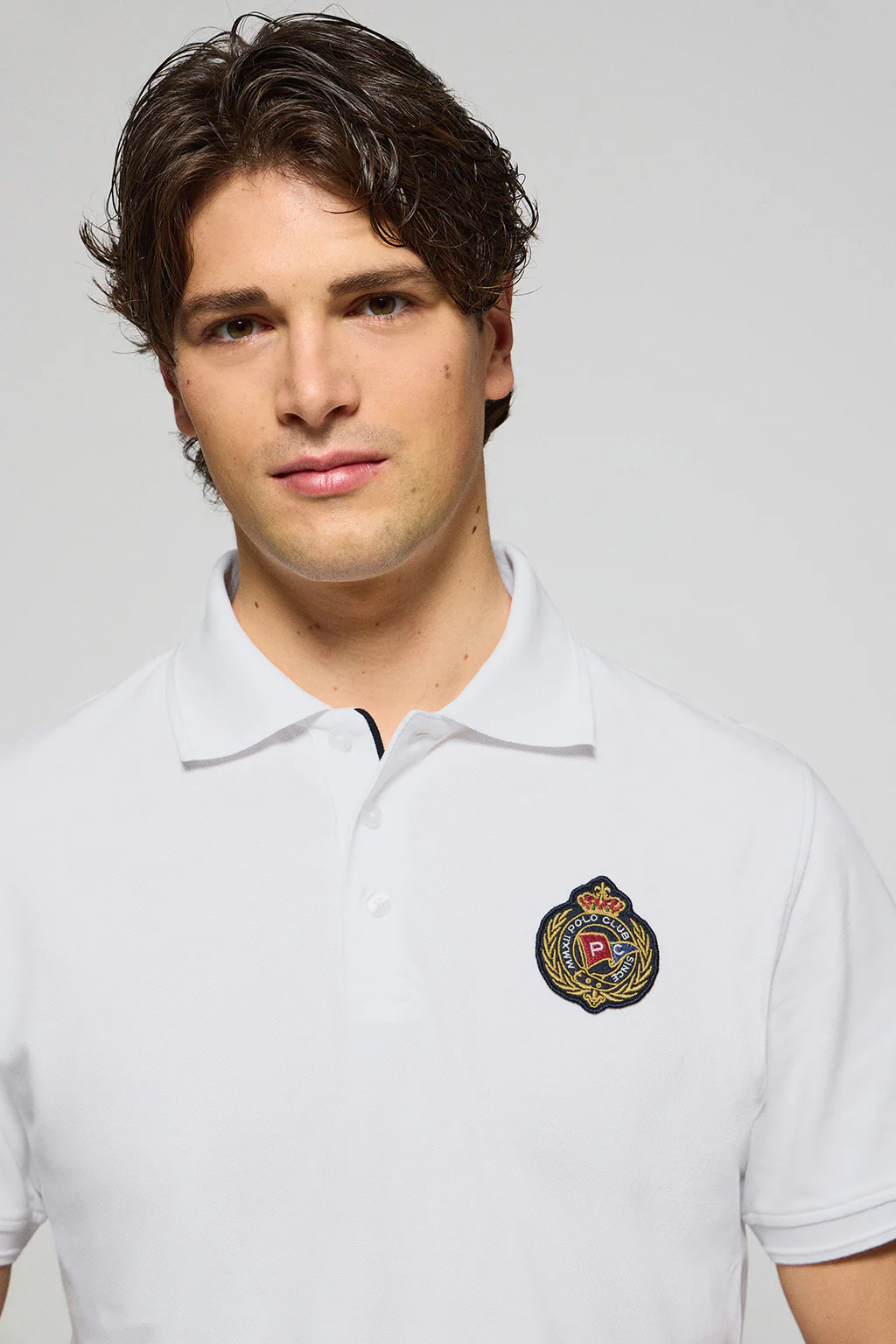 White polo shirt Nautic with chest nautical patch - Image 3