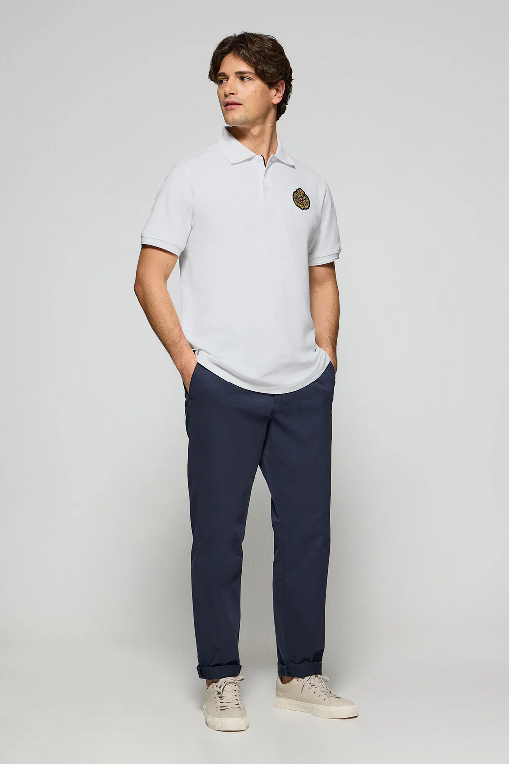 White polo shirt Nautic with chest nautical patch - Image 4