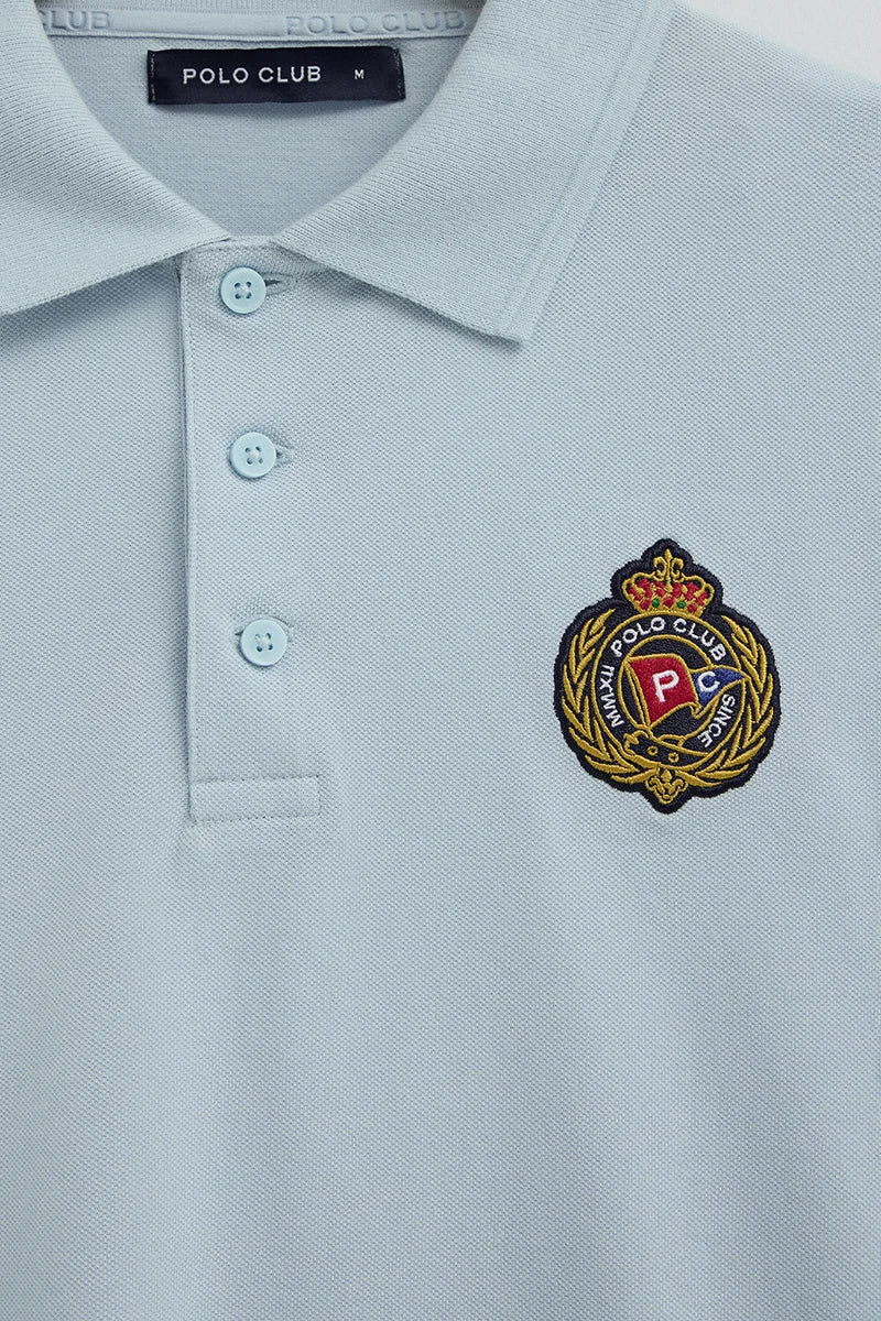 Light-blue regular-fit polo shirt with Polo Club nautical patch - Image 7