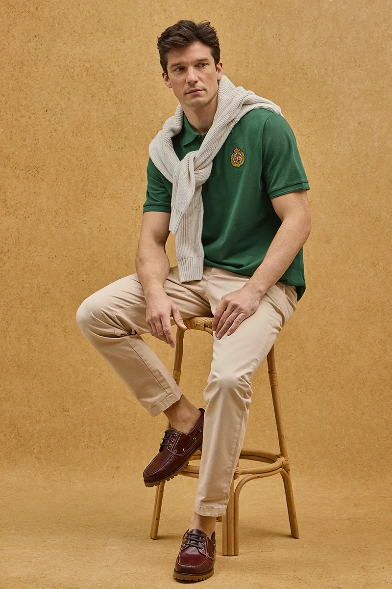 Bottle-green regular-fit polo shirt with Polo Club nautical patch