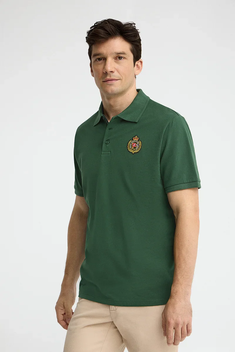 Bottle-green regular-fit polo shirt with Polo Club nautical patch - Image 2