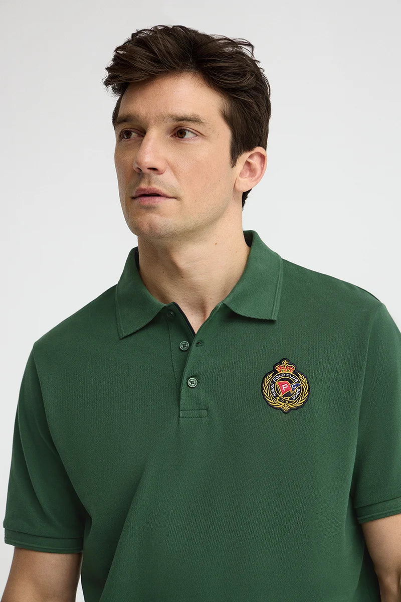 Bottle-green regular-fit polo shirt with Polo Club nautical patch - Image 3