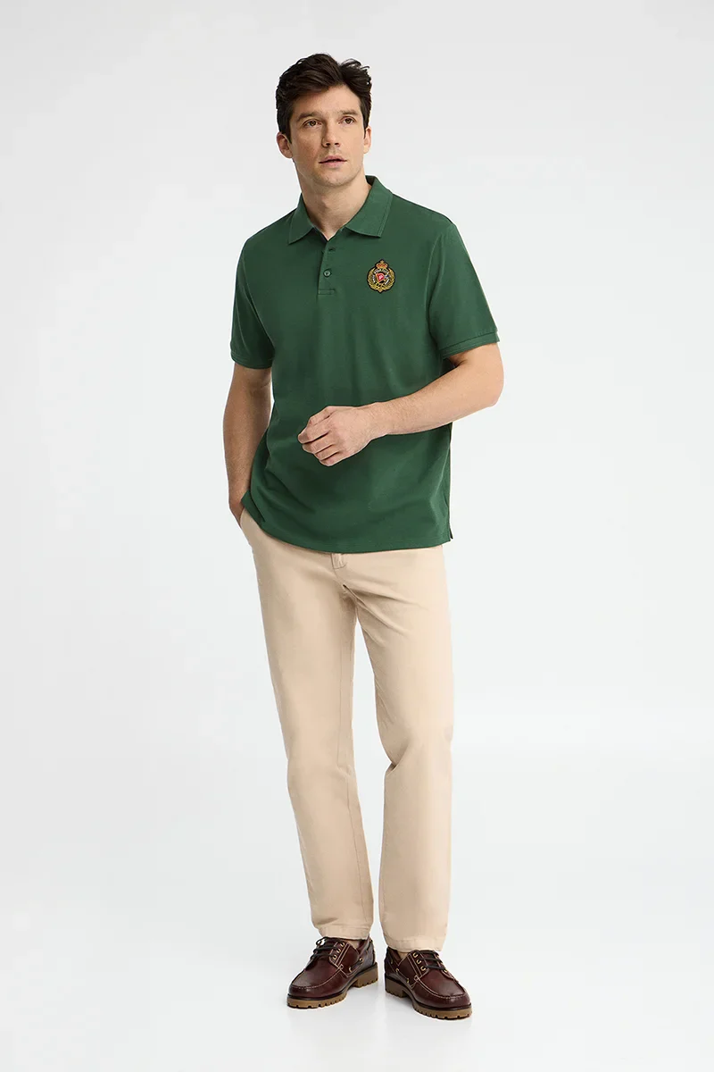 Bottle-green regular-fit polo shirt with Polo Club nautical patch - Image 4