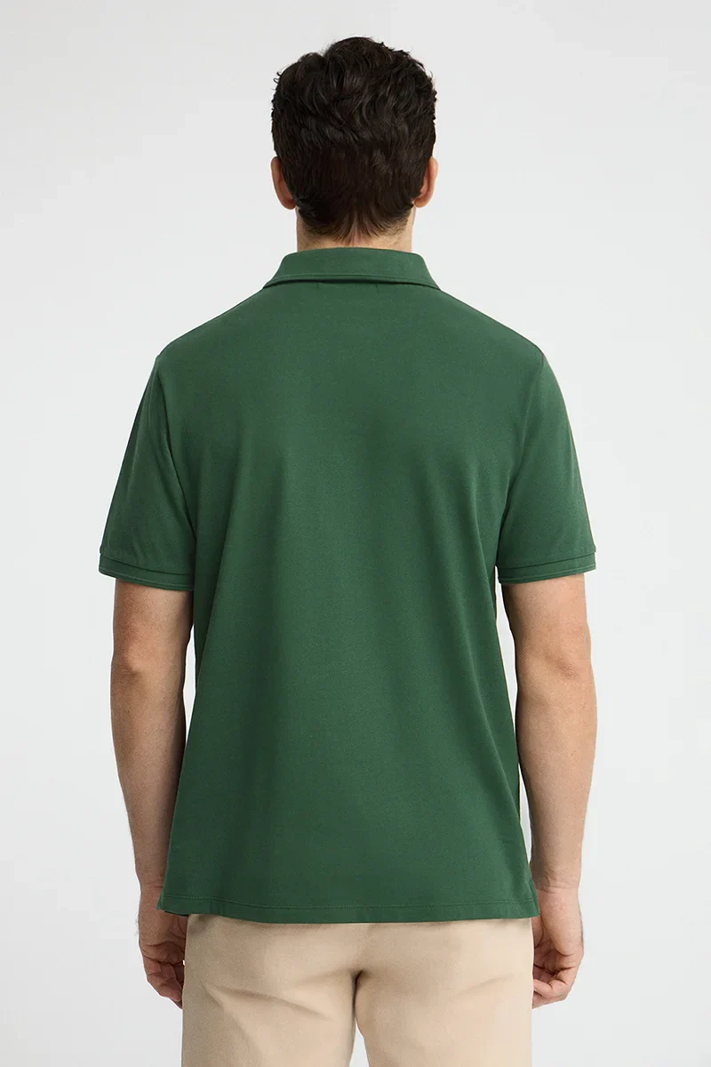 Bottle-green regular-fit polo shirt with Polo Club nautical patch - Image 5
