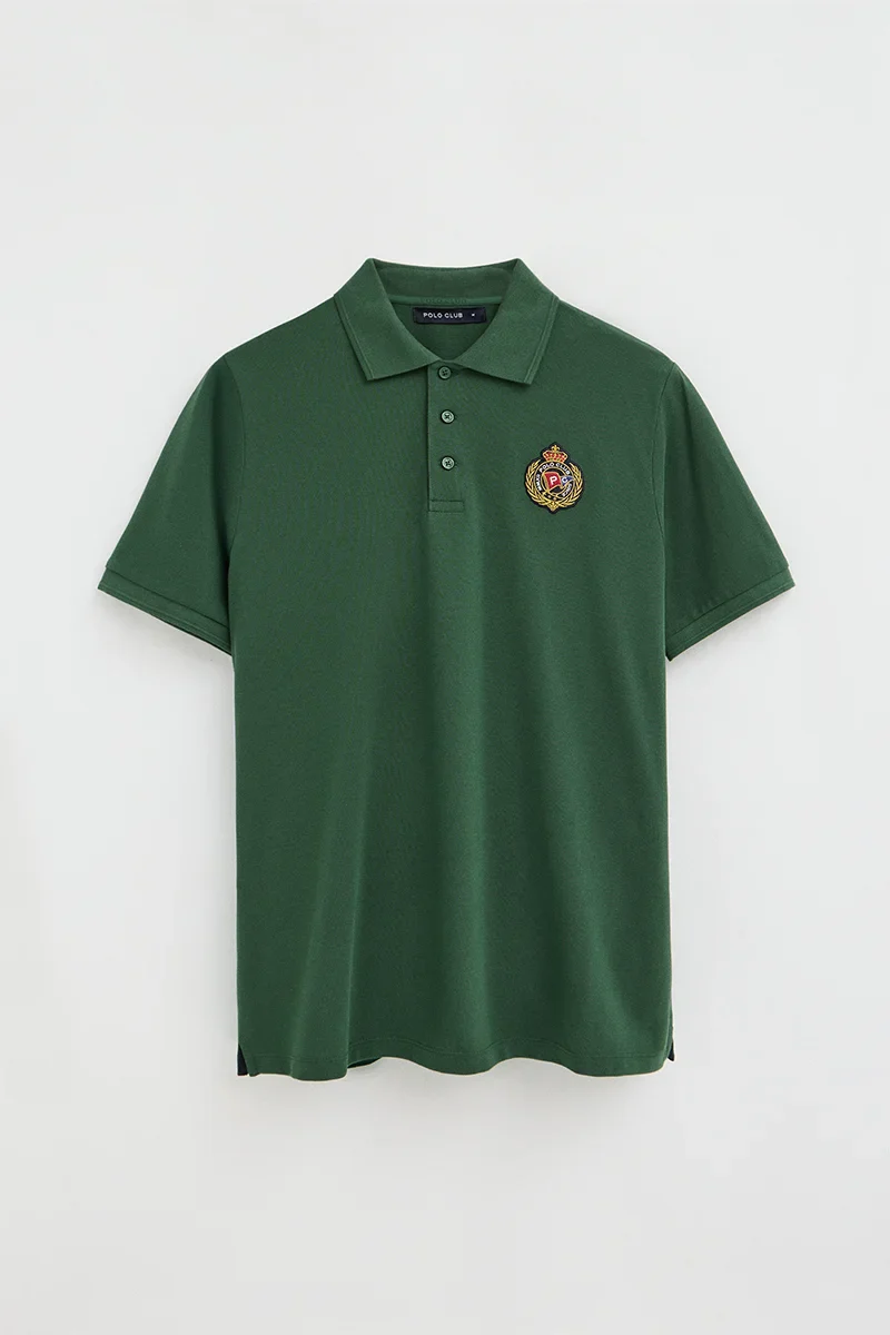 Bottle-green regular-fit polo shirt with Polo Club nautical patch - Image 6
