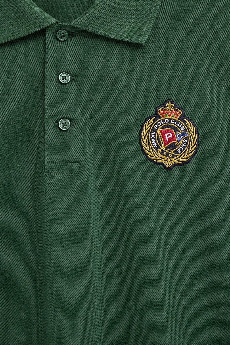 Bottle-green regular-fit polo shirt with Polo Club nautical patch - Image 7