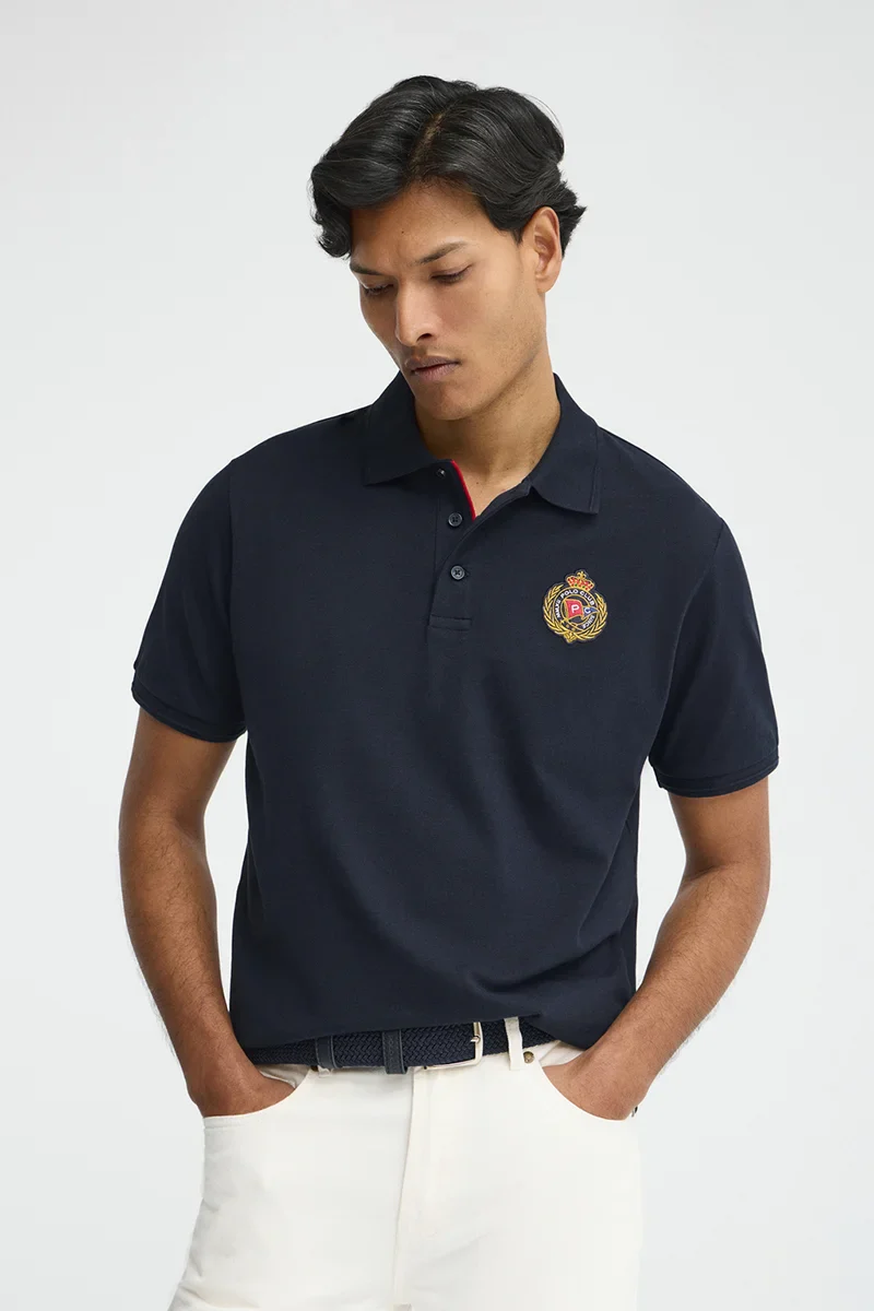 Navy-blue regular-fit polo shirt with Polo Club nautical patch