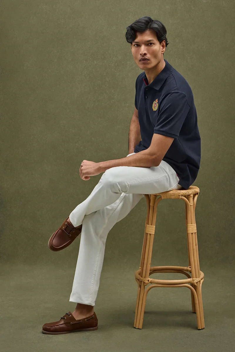 Navy-blue regular-fit polo shirt with Polo Club nautical patch - Image 2